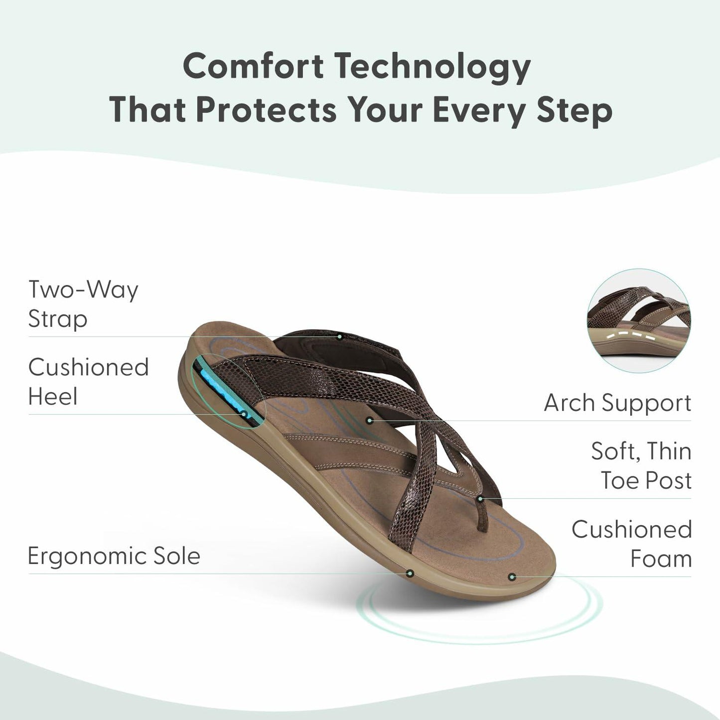 Orthofeet Women's Orthopedic Clio Adjustable Slip-On Sandal, Brown, Size 9.5