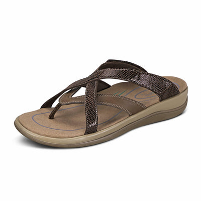 Orthofeet Women's Orthopedic Clio Adjustable Slip-On Sandal, Brown, Size 9.5