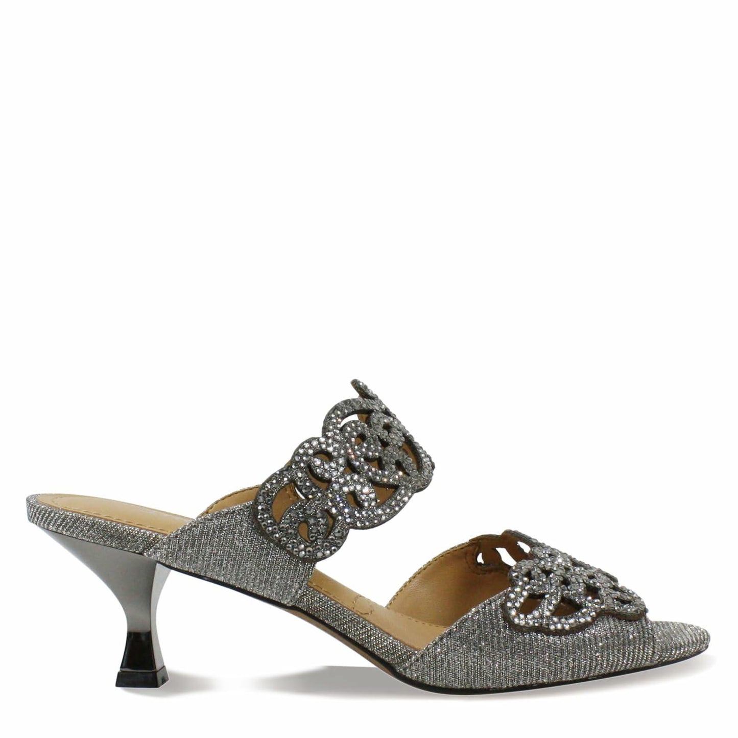 J. Renee Francie - Heels for Women - Soft Satiny Fabric Uppers - Open Toe - Synthetic Linings - Sculpted Heel Pewter Glitter 6.5 M (B)