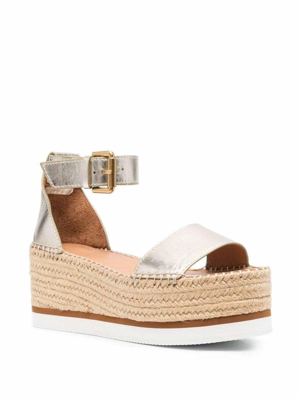 See by Chloe Womens Glyn Espadrille Wedge Platform Light Gold 1 EU 37 (US Women's 7) M