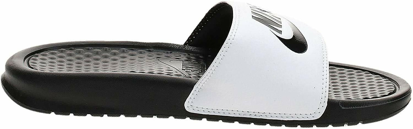 Nike Mens Benassi Solarsoft Slide Athletic Sandal (White/Black/White, numeric_12)