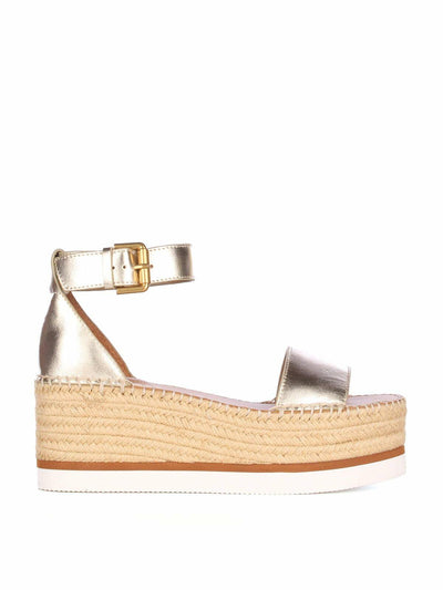See by Chloe Womens Glyn Espadrille Wedge Platform Light Gold 1 EU 37 (US Women's 7) M