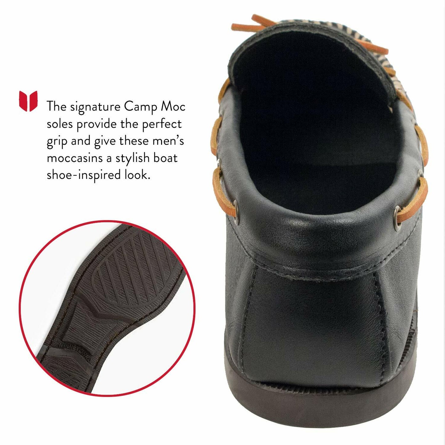 Minnetonka Men's Classic Camp Moccasin,Black,12 M US