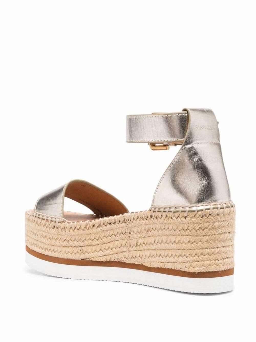See by Chloe Womens Glyn Espadrille Wedge Platform Light Gold 1 EU 37 (US Women's 7) M