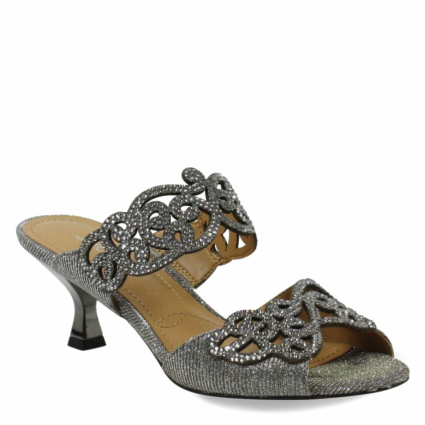 J. Renee Francie - Heels for Women - Soft Satiny Fabric Uppers - Open Toe - Synthetic Linings - Sculpted Heel Pewter Glitter 6.5 M (B)