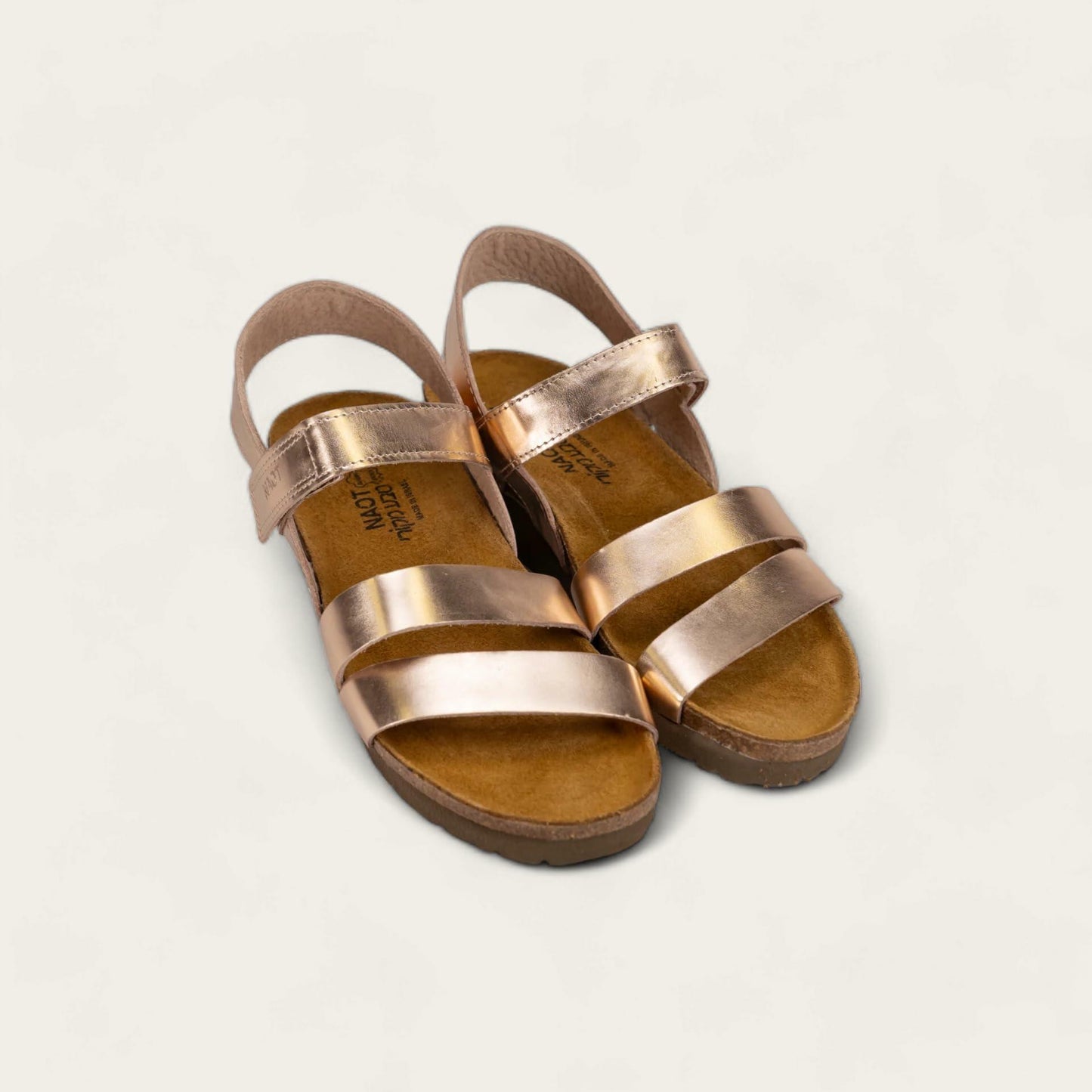 NAOT Kayla Women's Sandals – 3-Strap Support with Backstrap, Cork-Latex Footbed, Arch Support – Comfortable for All-Day Walking Rose Gold Lthr 11-11.5 N-M US