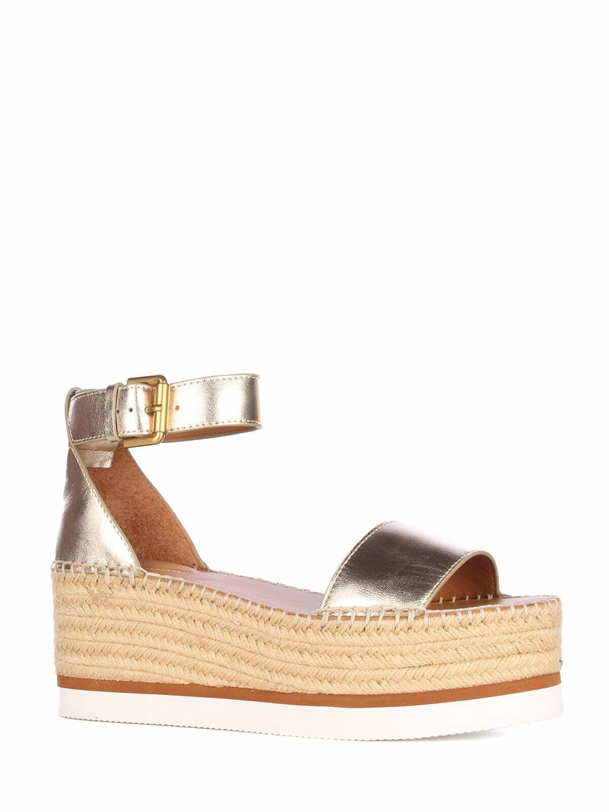 See by Chloe Womens Glyn Espadrille Wedge Platform Light Gold 1 EU 37 (US Women's 7) M