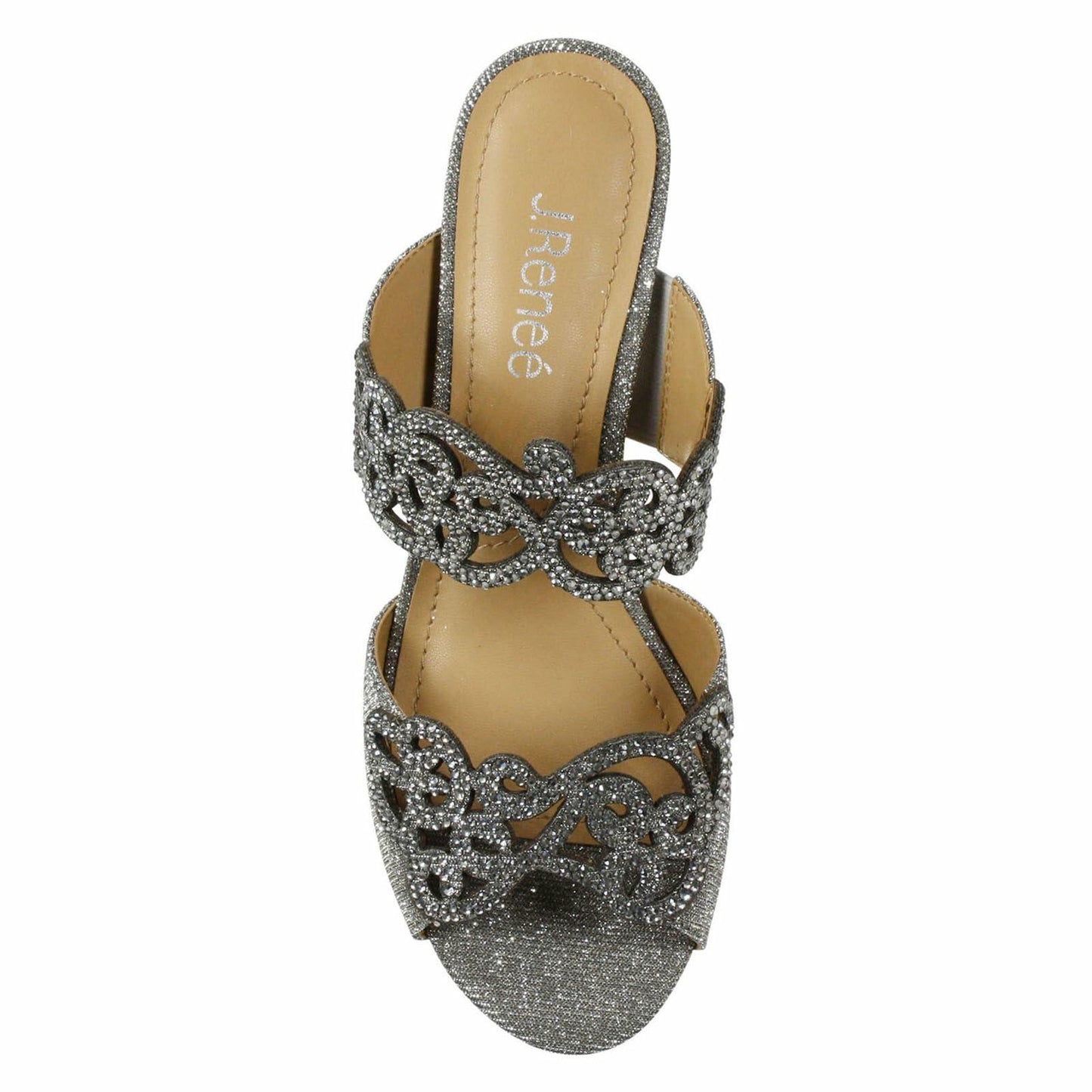 J. Renee Francie - Heels for Women - Soft Satiny Fabric Uppers - Open Toe - Synthetic Linings - Sculpted Heel Pewter Glitter 6.5 M (B)