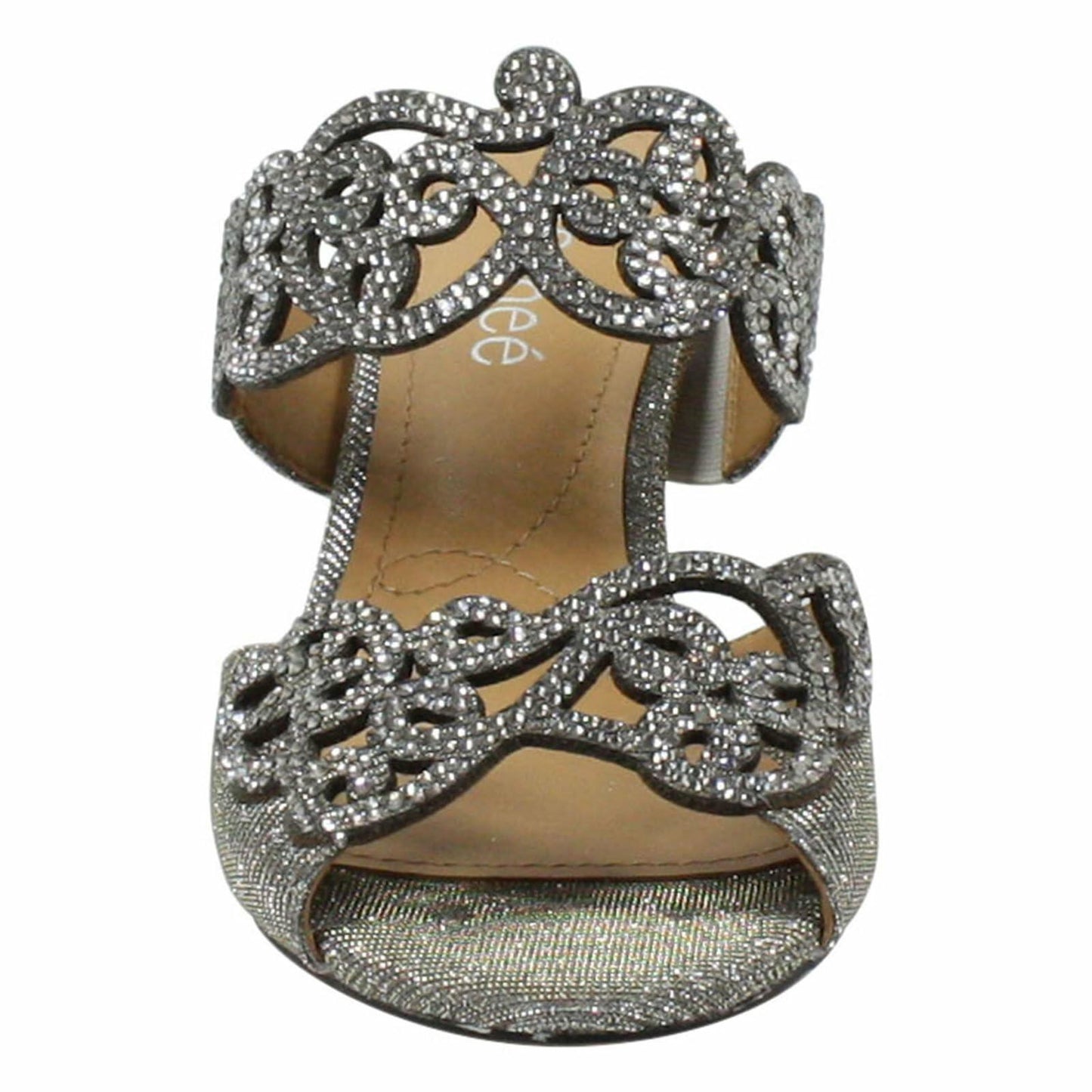 J. Renee Francie - Heels for Women - Soft Satiny Fabric Uppers - Open Toe - Synthetic Linings - Sculpted Heel Pewter Glitter 6.5 M (B)