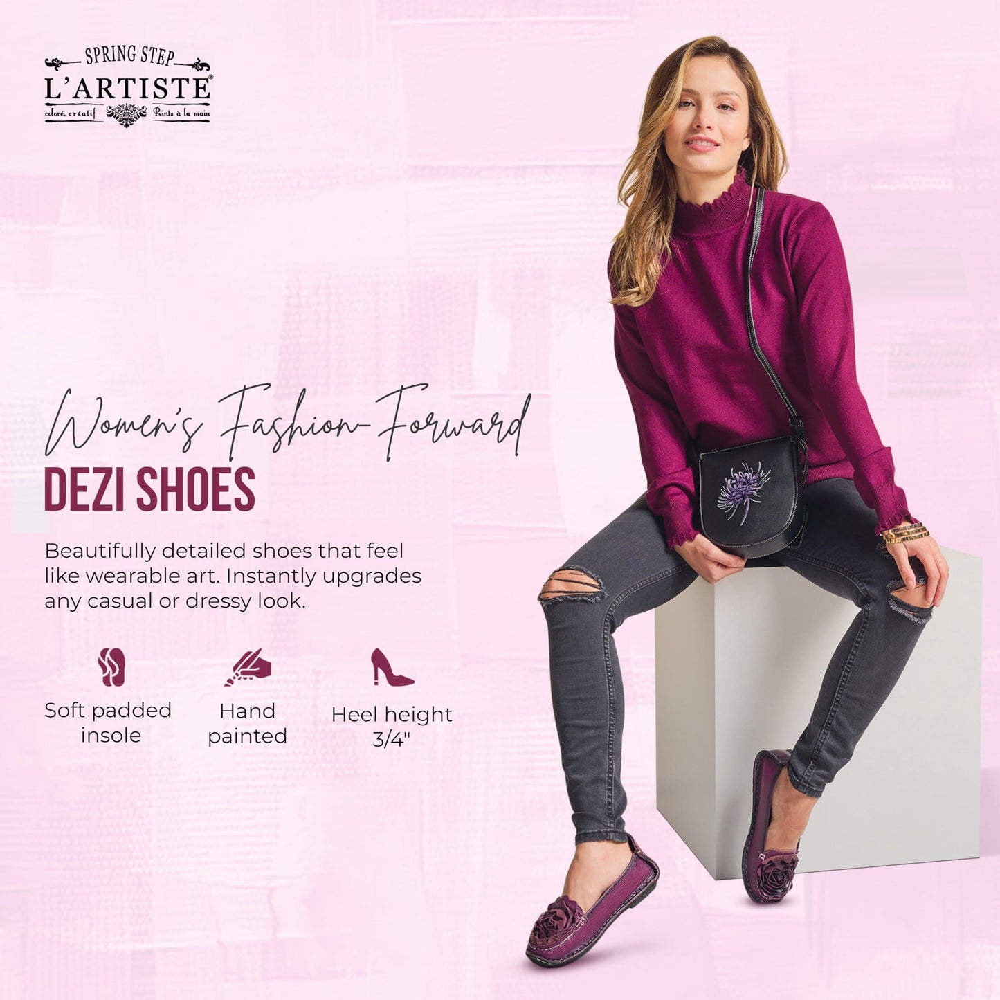 Spring Step L'Artiste Dezi Leather Shoes for Women | Comfortable Slip-On Shoes with Soft Leather Flower | Ladies Casual Flats for Work Navy EU 43 / US 11.5-12