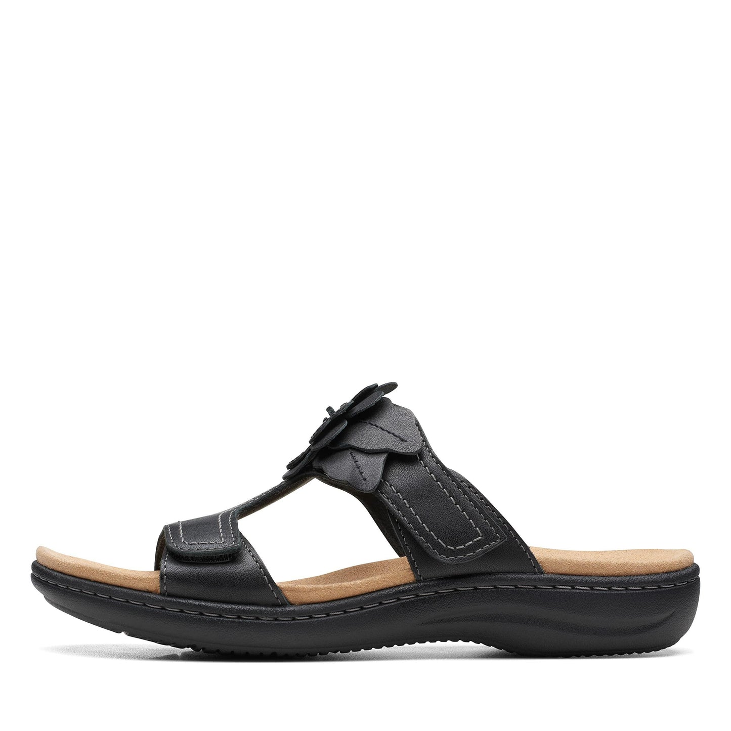 Clarks Women's Laurieann Madi Flat Sandal, Black Leather, 10 Medium US