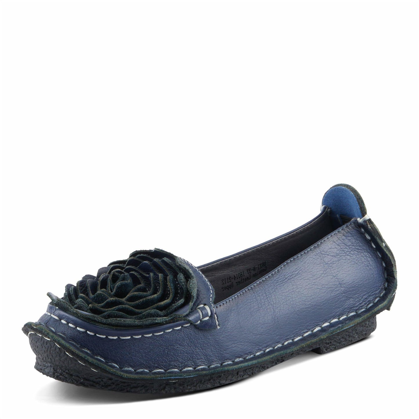 Spring Step L'Artiste Dezi Leather Shoes for Women | Comfortable Slip-On Shoes with Soft Leather Flower | Ladies Casual Flats for Work Navy EU 43 / US 11.5-12