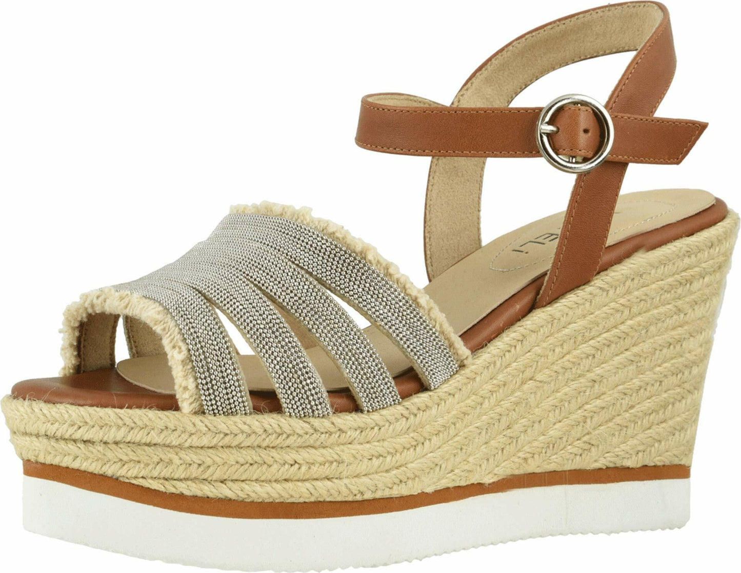 VANELi Caila Natural Canvas/Silver Chain/Tan Antique Calf 8 W (D)