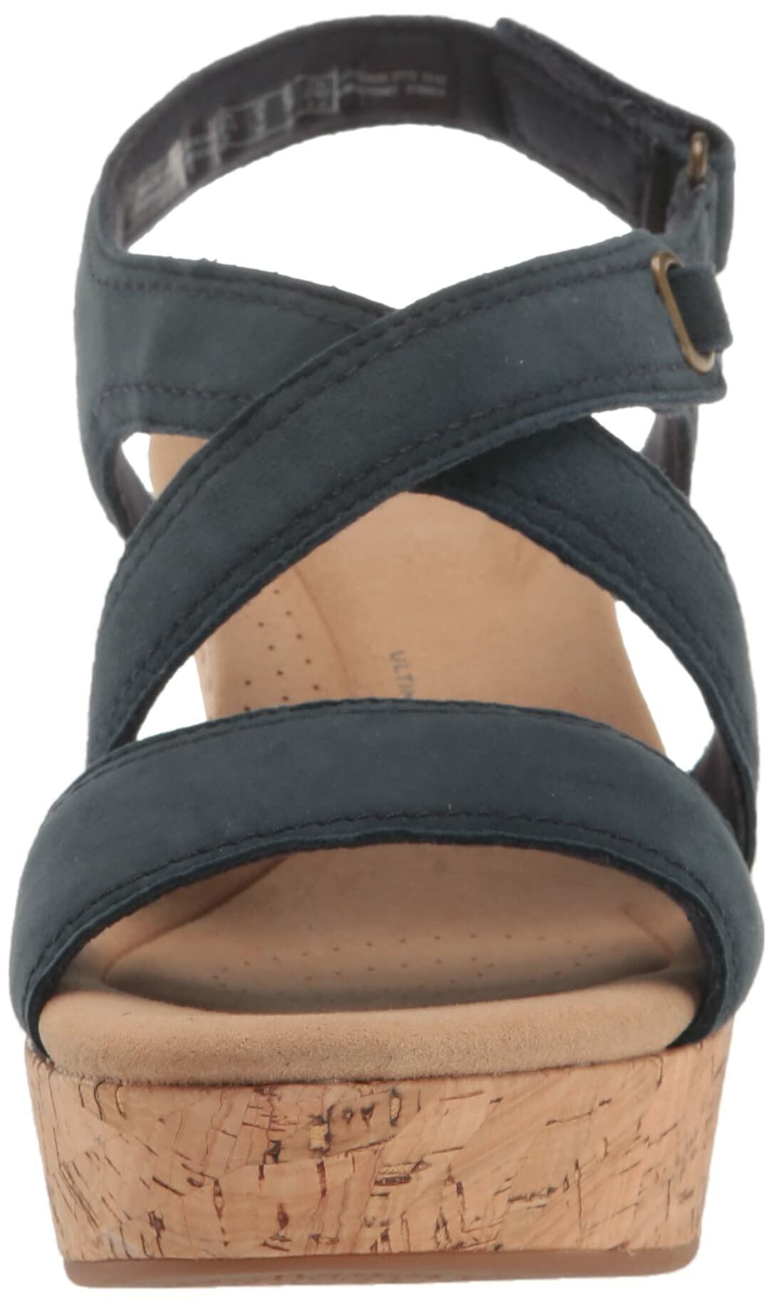 Clarks Women's Rose Way Wedge Sandal, Navy Suede, 9 Medium US