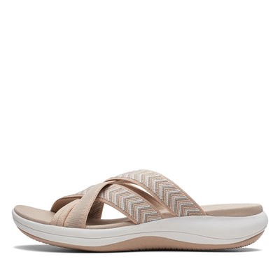 Clarks Women's Mira Grove Flat Sandal, Sand Textile, 7 Medium US