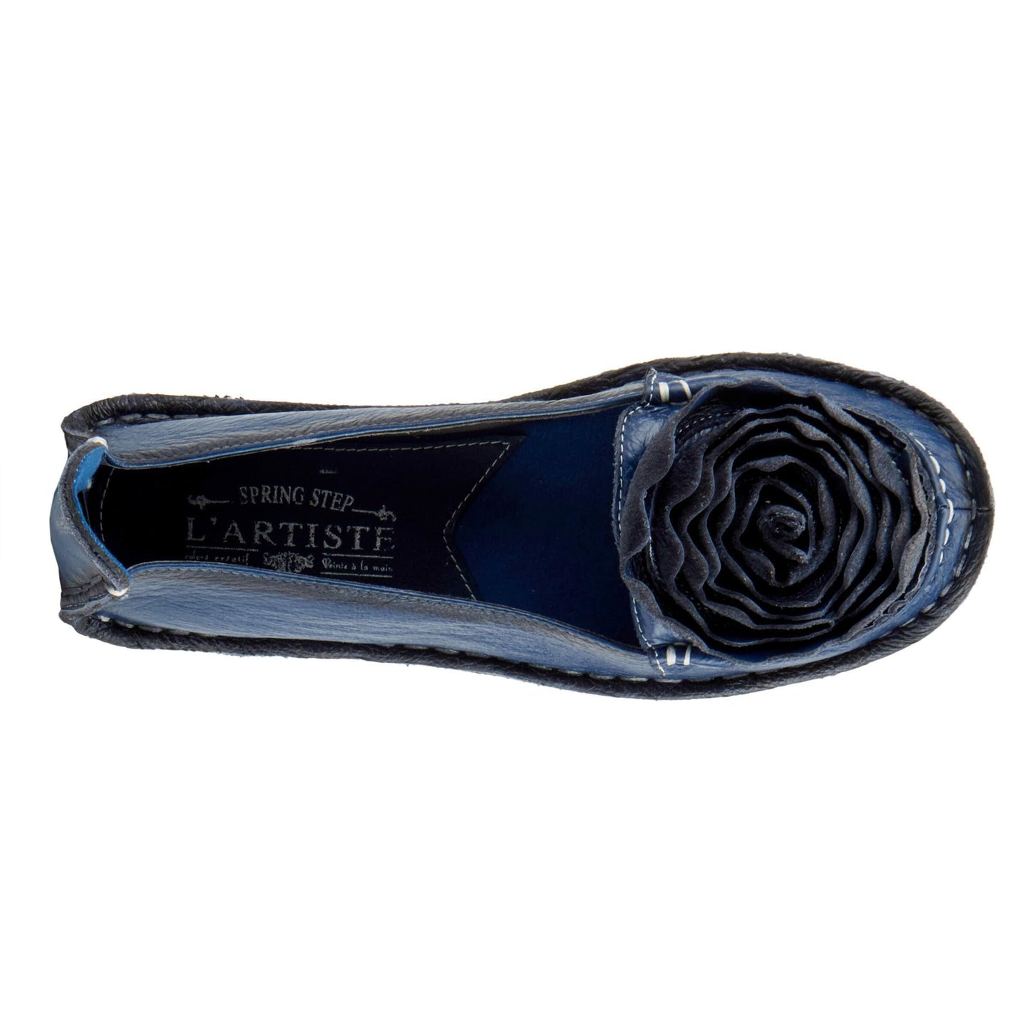 Spring Step L'Artiste Dezi Leather Shoes for Women | Comfortable Slip-On Shoes with Soft Leather Flower | Ladies Casual Flats for Work Navy EU 43 / US 11.5-12