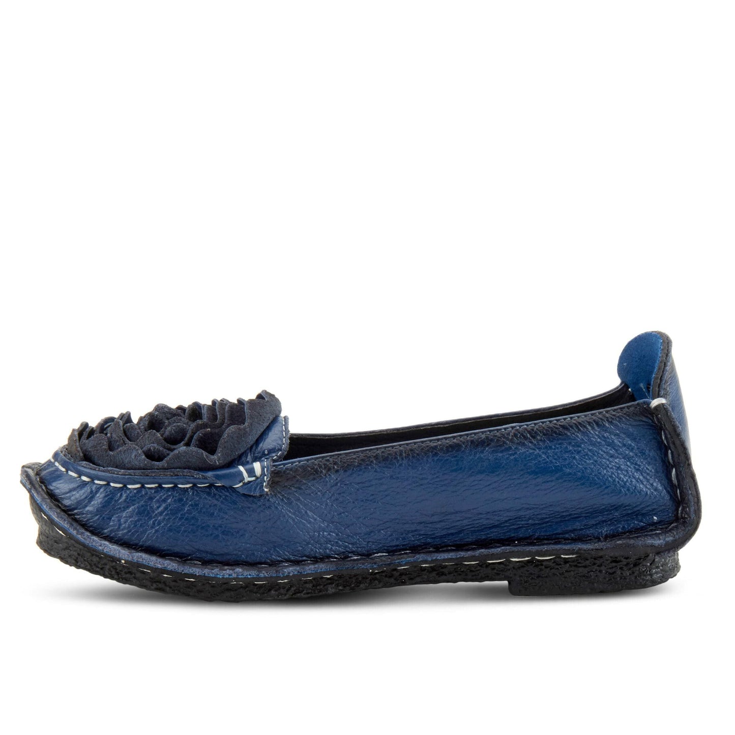 Spring Step L'Artiste Dezi Leather Shoes for Women | Comfortable Slip-On Shoes with Soft Leather Flower | Ladies Casual Flats for Work Navy EU 43 / US 11.5-12