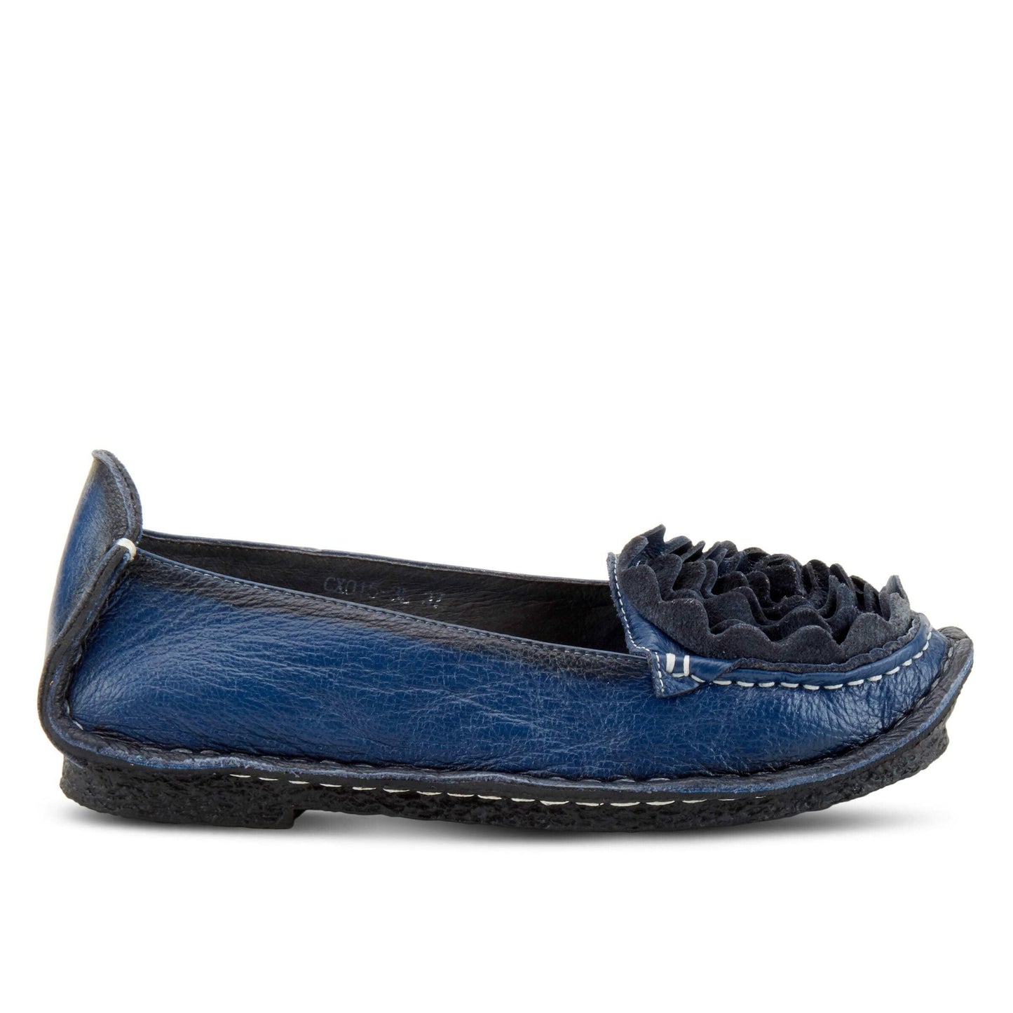 Spring Step L'Artiste Dezi Leather Shoes for Women | Comfortable Slip-On Shoes with Soft Leather Flower | Ladies Casual Flats for Work Navy EU 43 / US 11.5-12