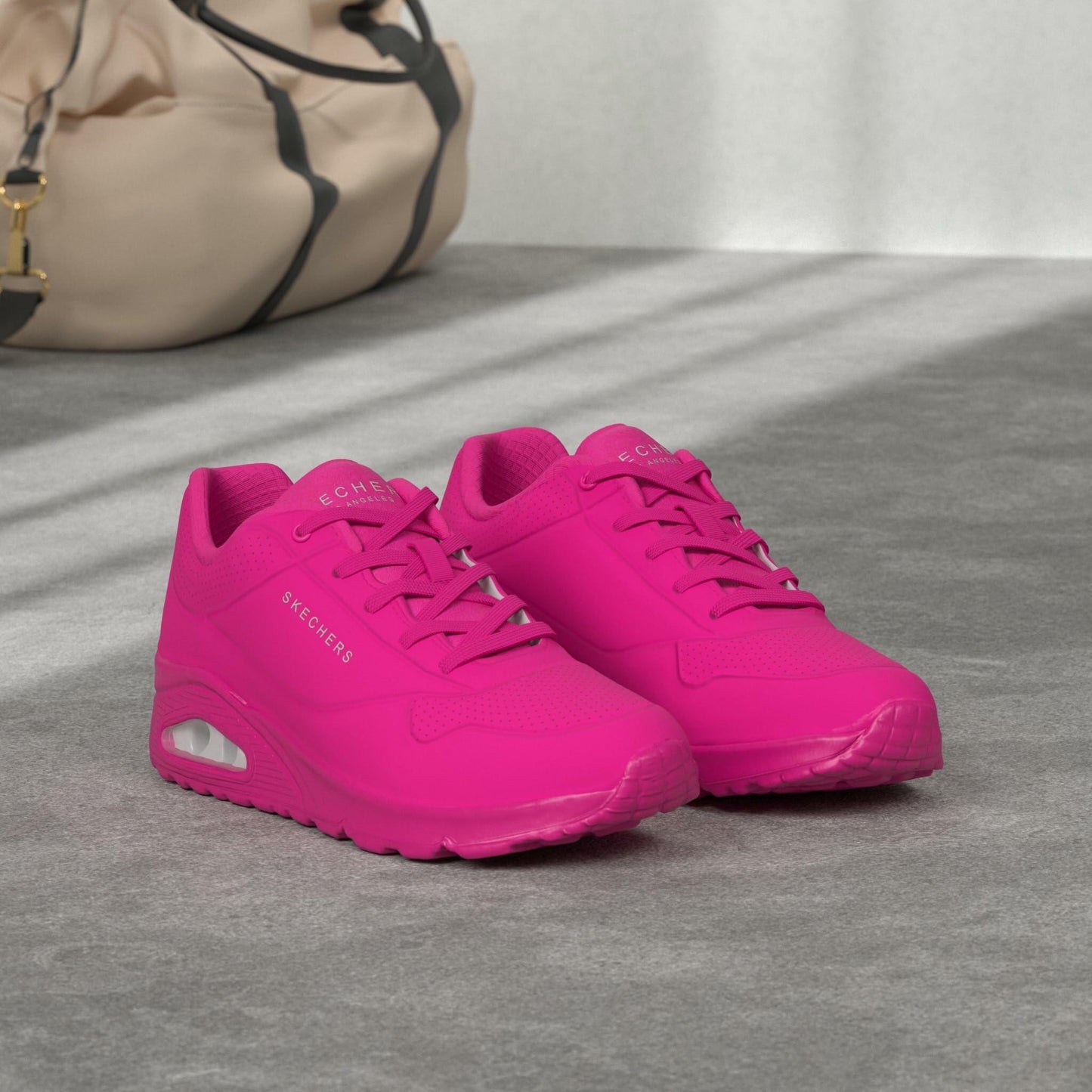 Skechers Women's Uno-Night Shades Sneaker Cooled Memory Foam, Skech-Air Midsole, Durabuck Upper, HOT Pink, 11 Wide