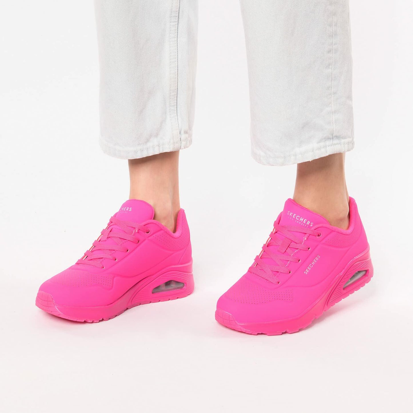 Skechers Women's Uno-Night Shades Sneaker Cooled Memory Foam, Skech-Air Midsole, Durabuck Upper, HOT Pink, 11 Wide
