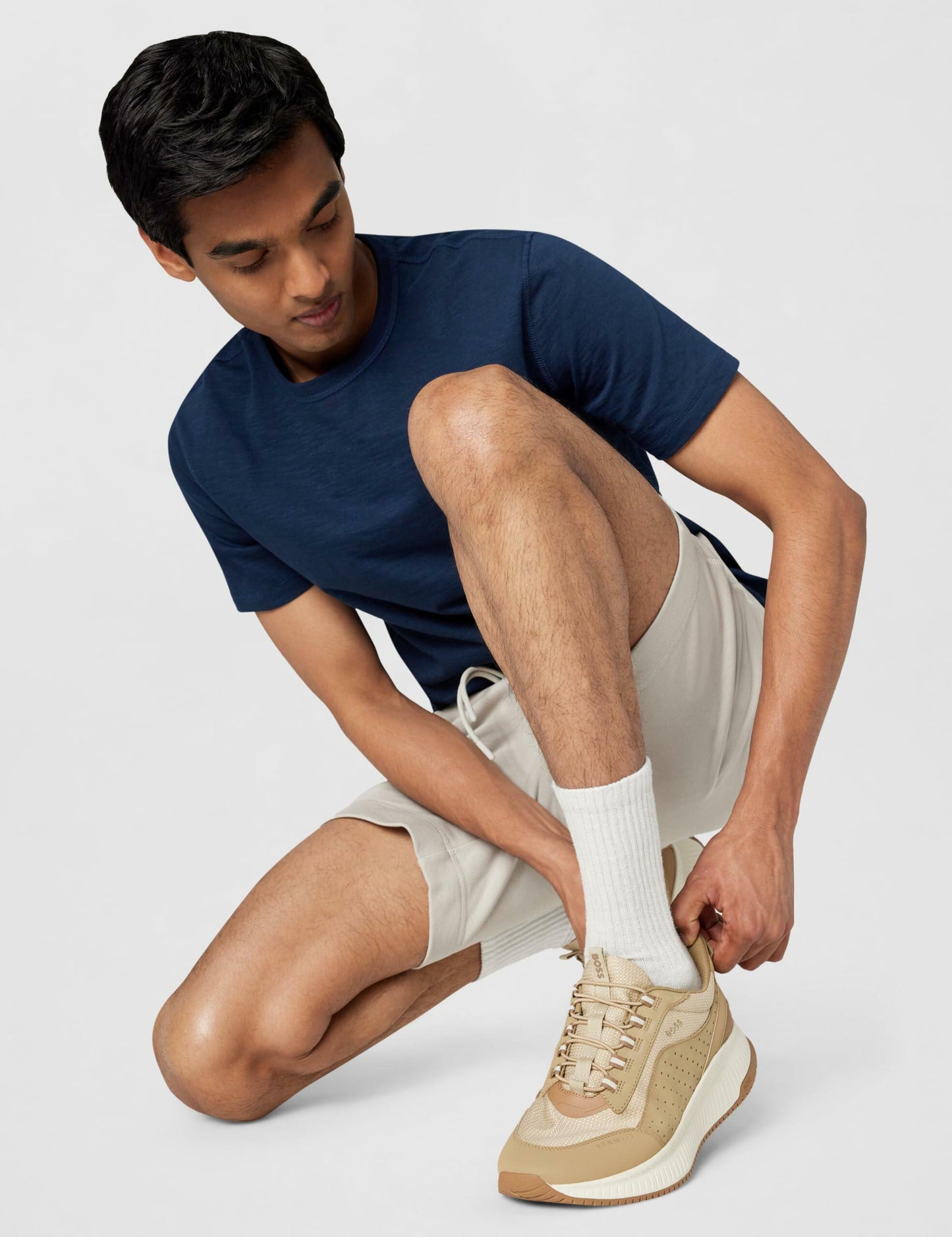 BOSS, Modern Knit Structure Running Sneaker, Camel Desert, 9