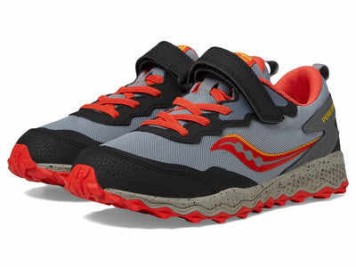 Saucony® Kids Peregrine Shield KDZ A/C Sneakers for Kids – Leather Upper – PET Lining – Rugged Outsole Grey/Red/Yellow 12.5 Little Kid M