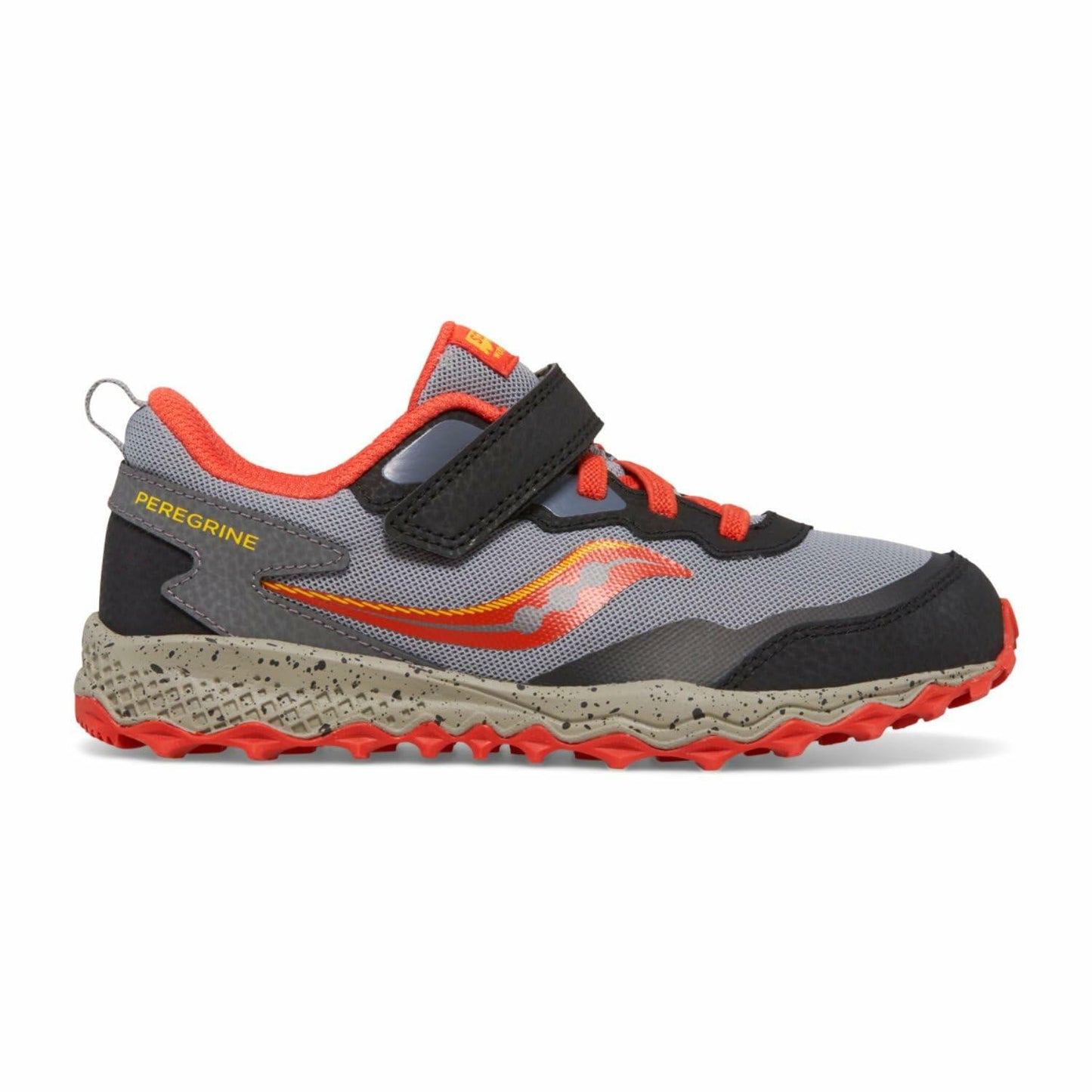 Saucony® Kids Peregrine Shield KDZ A/C Sneakers for Kids – Leather Upper – PET Lining – Rugged Outsole Grey/Red/Yellow 12.5 Little Kid M