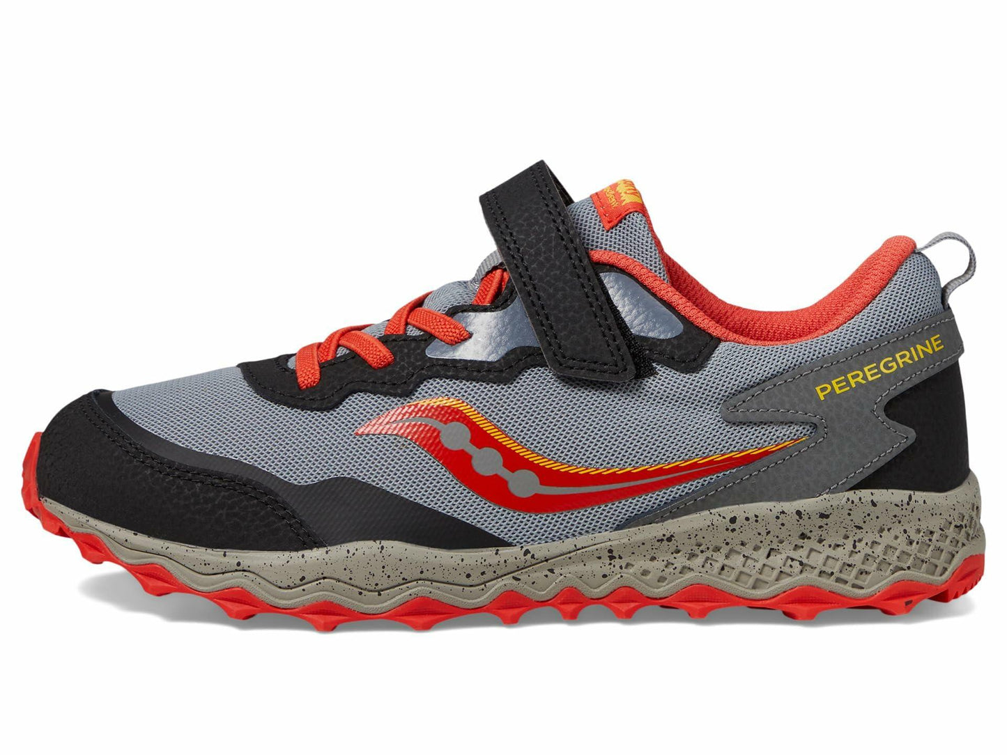 Saucony® Kids Peregrine Shield KDZ A/C Sneakers for Kids – Leather Upper – PET Lining – Rugged Outsole Grey/Red/Yellow 12.5 Little Kid M