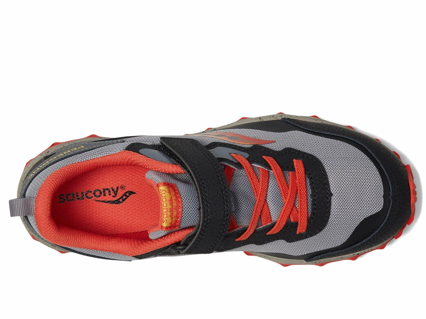Saucony® Kids Peregrine Shield KDZ A/C Sneakers for Kids – Leather Upper – PET Lining – Rugged Outsole Grey/Red/Yellow 12.5 Little Kid M