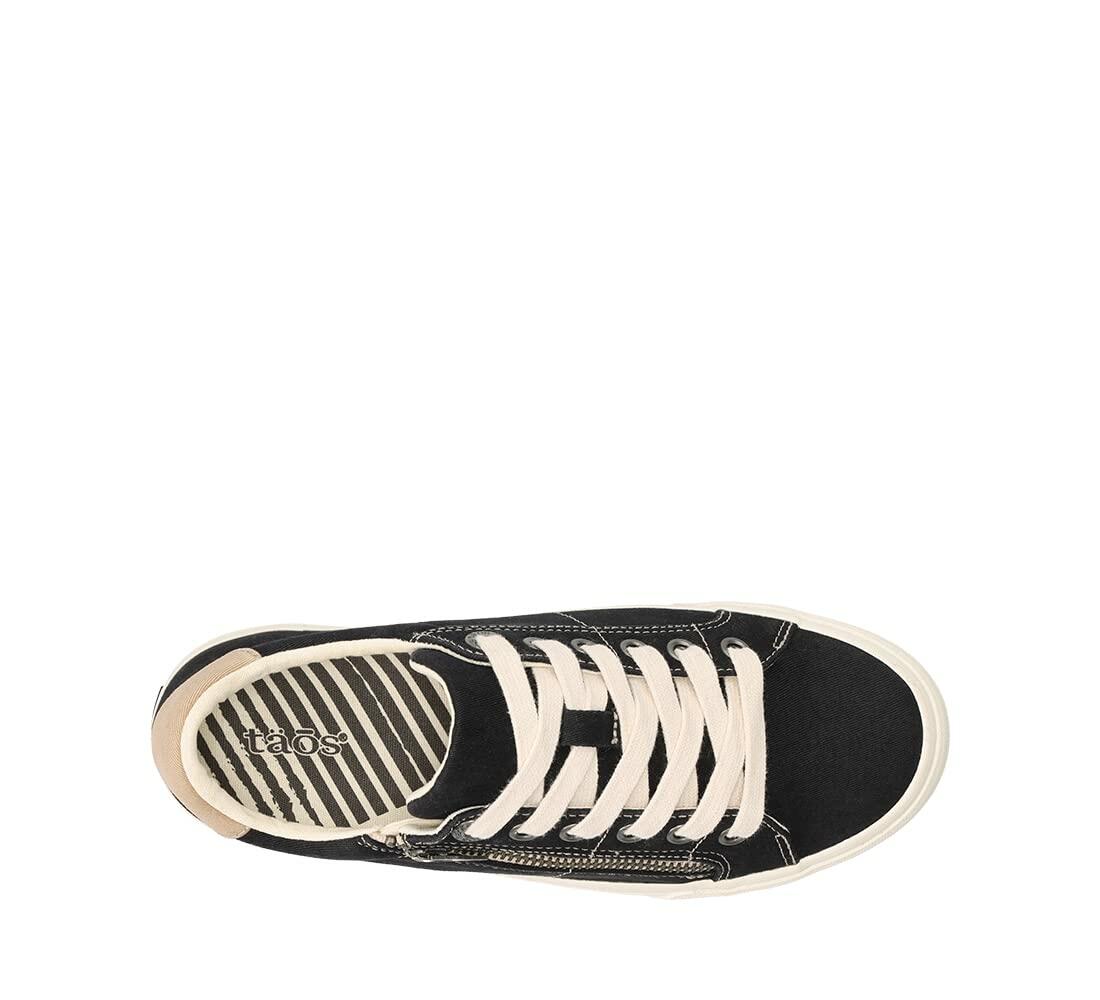 Taos Z Soul Women's Sneaker - Stylish Platform Sneaker with Removable Footbed, Arch Support, Premium Cushioning, Lace-Up Adjustability, and Easy Access Zipper Black/Tan Distressed 7 (W) US