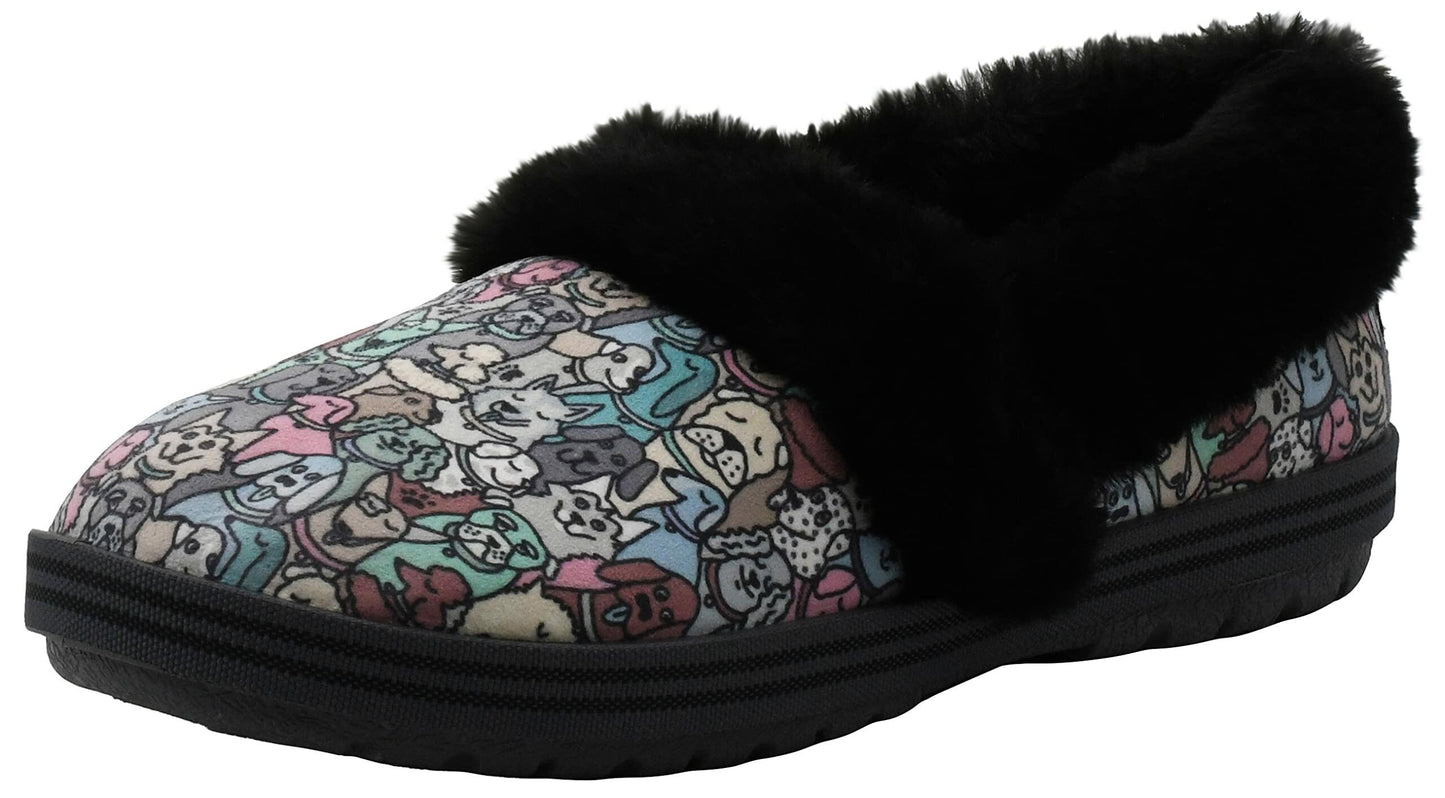 Skechers Womens Too Cozy Pooch Parade Slipper, Black/Multi,6 M US