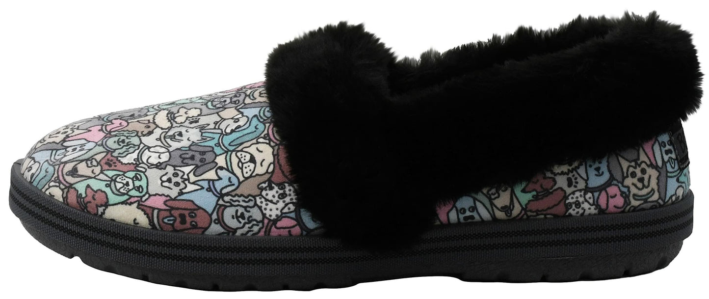 Skechers Womens Too Cozy Pooch Parade Slipper, Black/Multi,6 M US