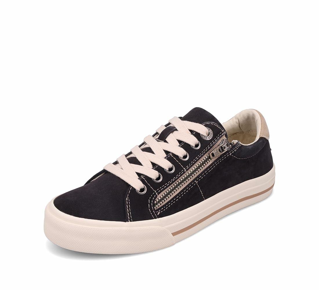 Taos Z Soul Women's Sneaker - Stylish Platform Sneaker with Removable Footbed, Arch Support, Premium Cushioning, Lace-Up Adjustability, and Easy Access Zipper Black/Tan Distressed 7 (W) US