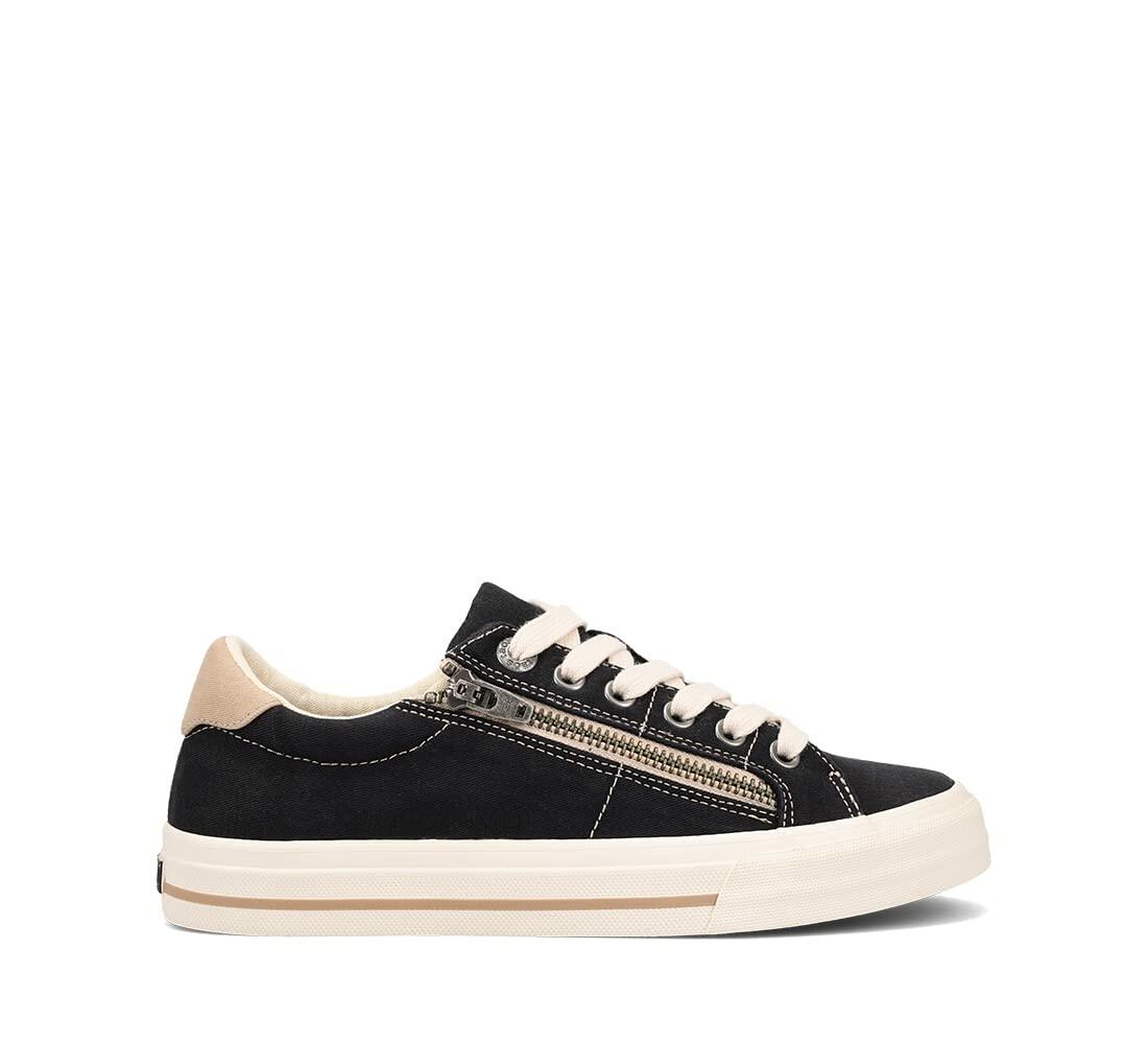 Taos Z Soul Women's Sneaker - Stylish Platform Sneaker with Removable Footbed, Arch Support, Premium Cushioning, Lace-Up Adjustability, and Easy Access Zipper Black/Tan Distressed 7 (W) US