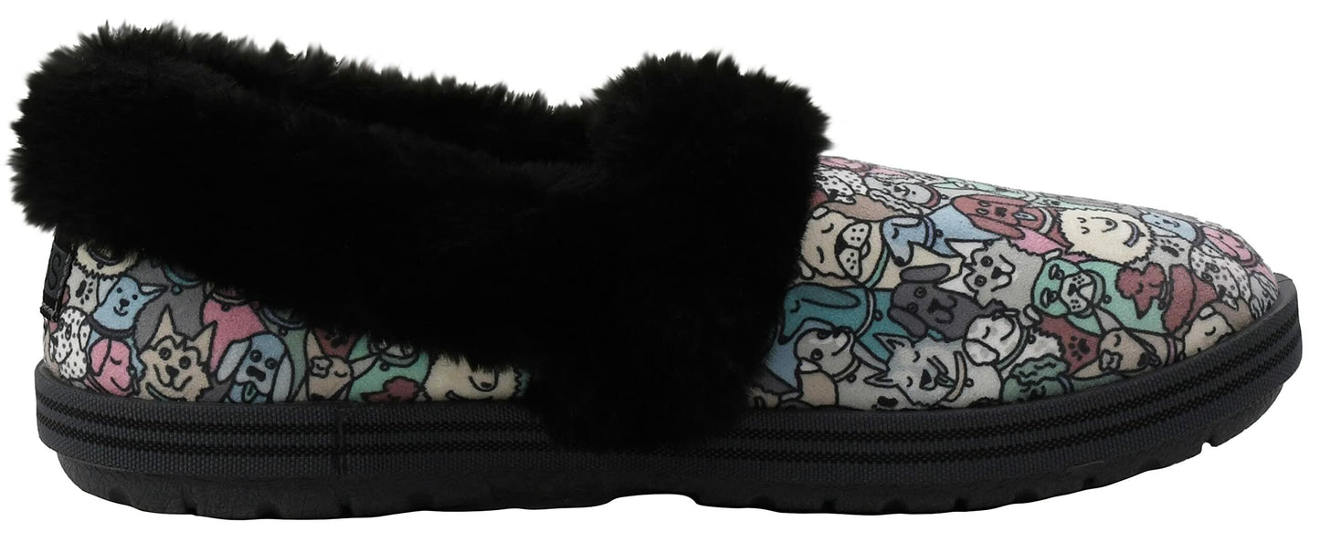 Skechers Womens Too Cozy Pooch Parade Slipper, Black/Multi,6 M US