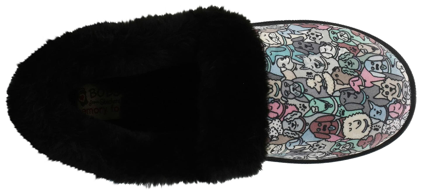 Skechers Womens Too Cozy Pooch Parade Slipper, Black/Multi,6 M US