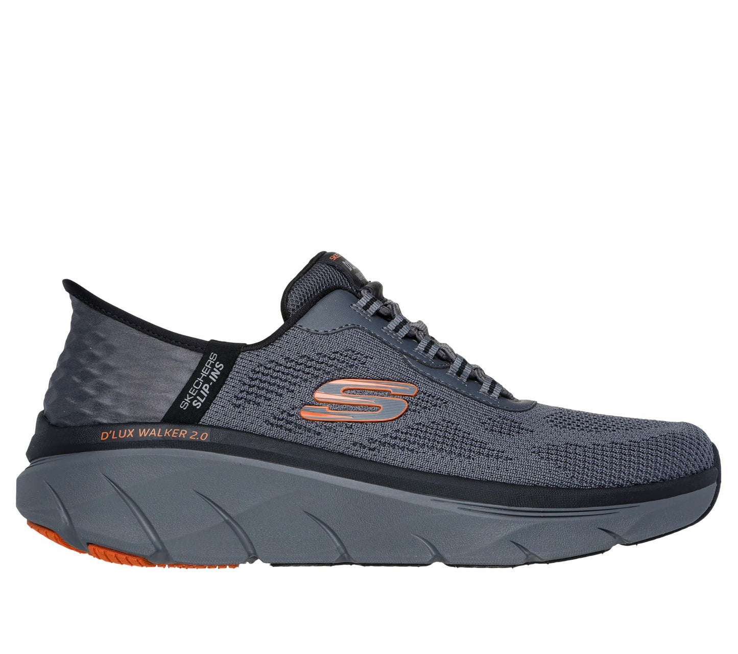 Skechers Men's D'Lux Walker Rezinate Hands Free Slip-in Sneaker,Charcoal/Orange,6.5
