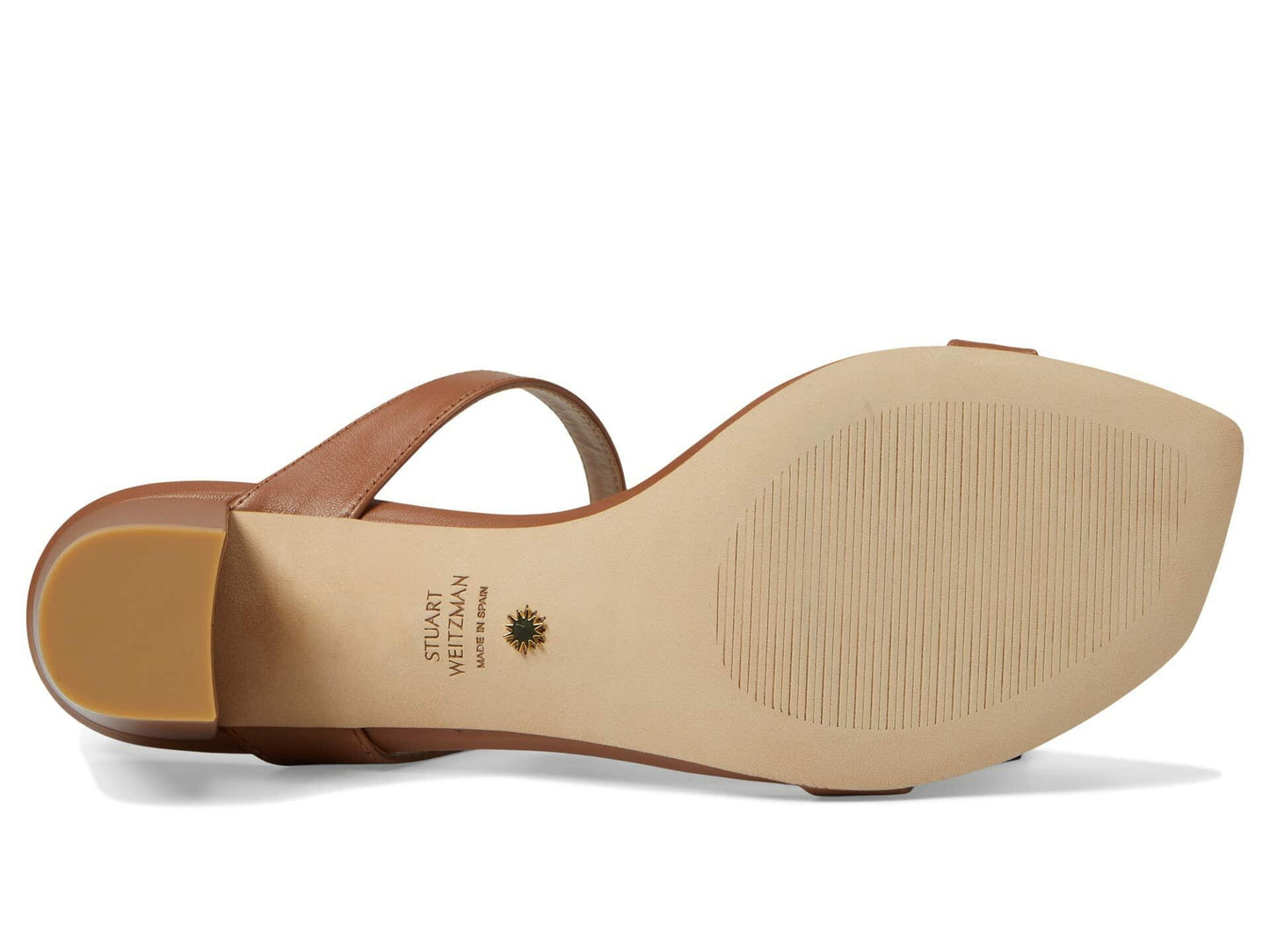 Stuart Weitzman Aleena 50 Block Slide Heels for Women - Leather Upper and Lining, Sleek Straps Design, and Rubber Outsole Tan 8.5 B