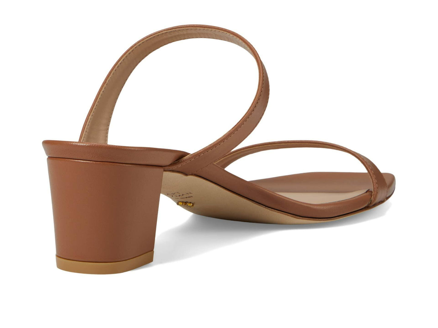Stuart Weitzman Aleena 50 Block Slide Heels for Women - Leather Upper and Lining, Sleek Straps Design, and Rubber Outsole Tan 8.5 B