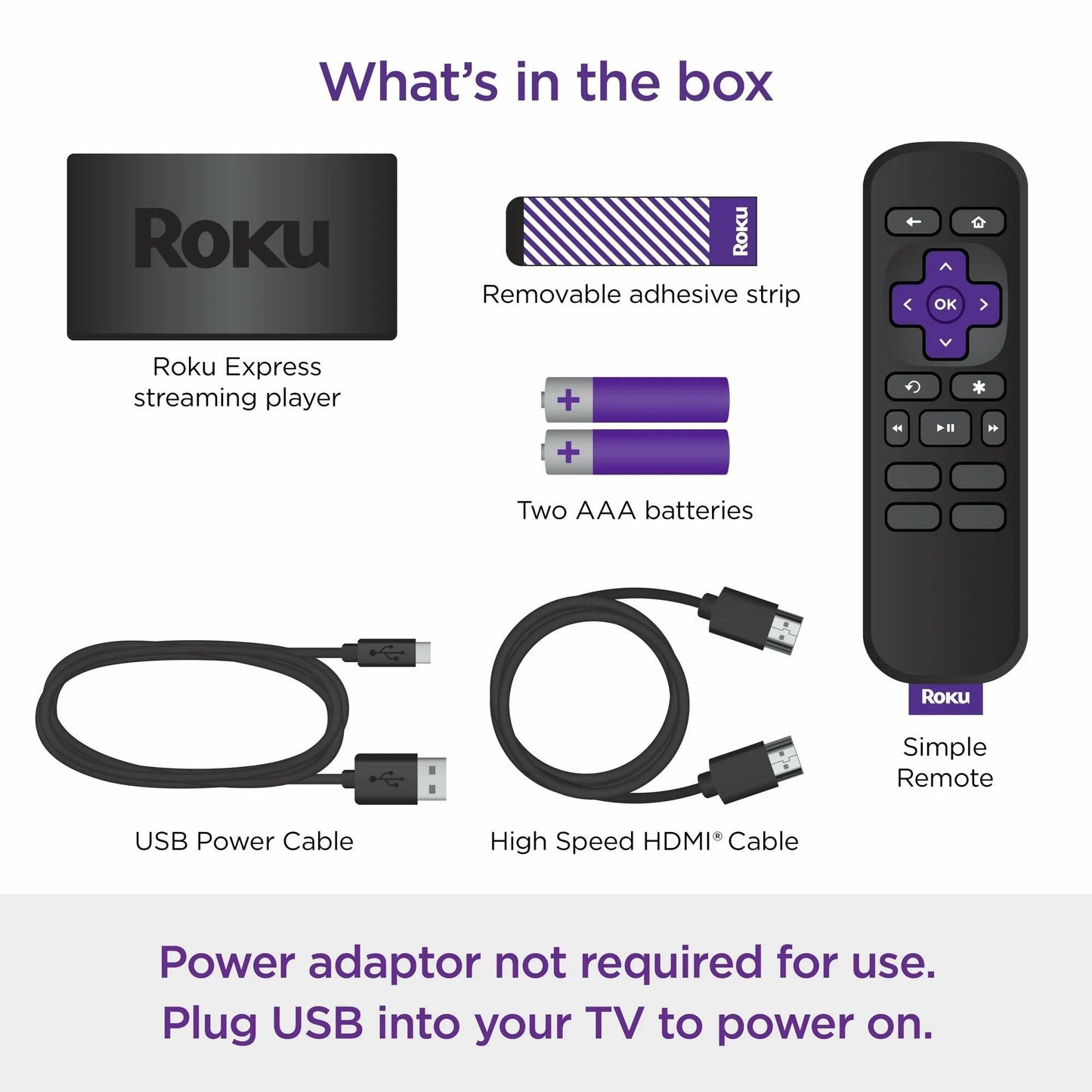 Roku Express (New) HD Streaming Device, with High-Speed HDMI Cable and Simple Remote (no TV Controls), Guided Setup, and Fast Wi-Fi, with MTC HDMI Cable and USB Extension Cord