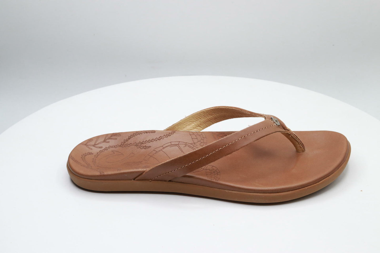 Olukai Honu Sandals Women's 7 Brown Leather Flip Flop Thong Beach Slip On Pool
