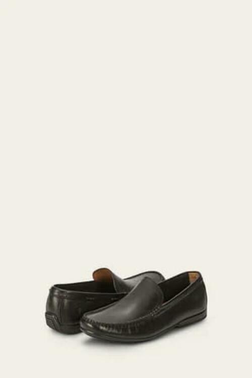 Frye Lewis Venetian Loafers for Men Hand-Crafted with Antique Pull-Up Leather with Moccasin Construction, Full Rubber Outsole, and Modified Heel, Black - Renice - 11.5 M