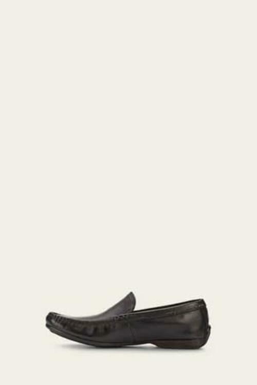 Frye Lewis Venetian Loafers for Men Hand-Crafted with Antique Pull-Up Leather with Moccasin Construction, Full Rubber Outsole, and Modified Heel, Black - Renice - 11.5 M