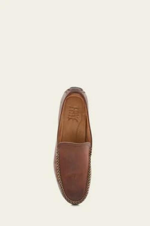 Frye Lewis Venetian Loafers for Men Hand-Crafted with Antique Pull-Up Leather with Moccasin Construction, Full Rubber Outsole, and Modified Heel, Cognac - Renice - 13 M