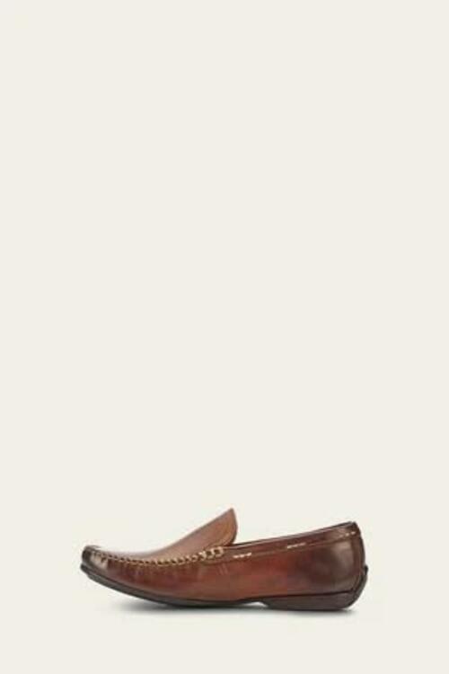 Frye Lewis Venetian Loafers for Men Hand-Crafted with Antique Pull-Up Leather with Moccasin Construction, Full Rubber Outsole, and Modified Heel, Cognac - Renice - 13 M