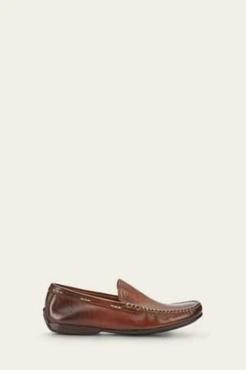 Frye Lewis Venetian Loafers for Men Hand-Crafted with Antique Pull-Up Leather with Moccasin Construction, Full Rubber Outsole, and Modified Heel, Cognac - Renice - 13 M