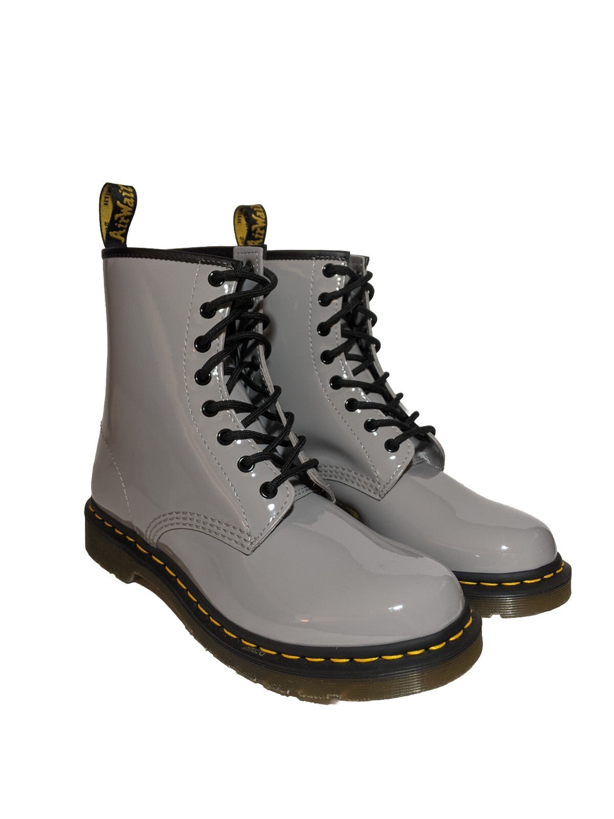 Dr. Martens Women's 1460 W Patent Leather 8 Eye Boot, Zinc Grey, 5