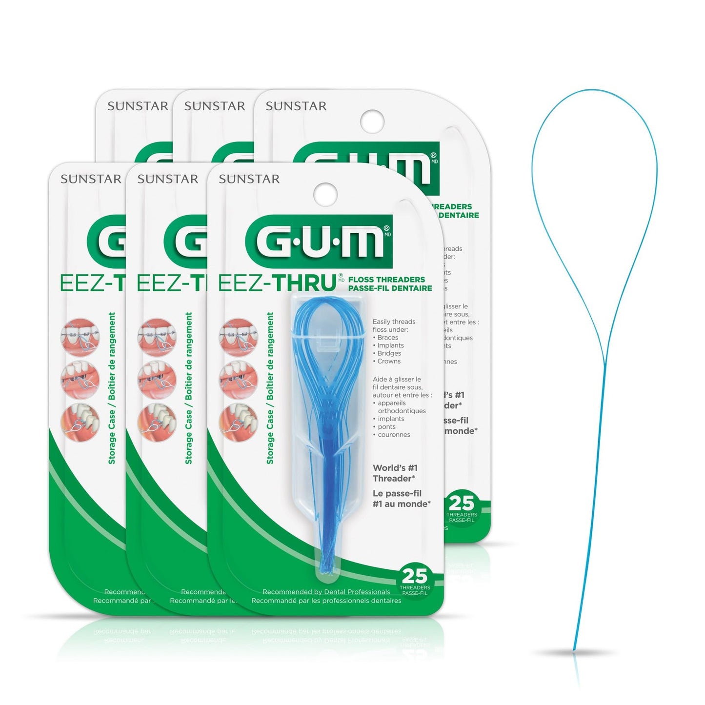 GUM EEZ-Thru Floss Threaders, Dental Flossers for Braces, Bridges,