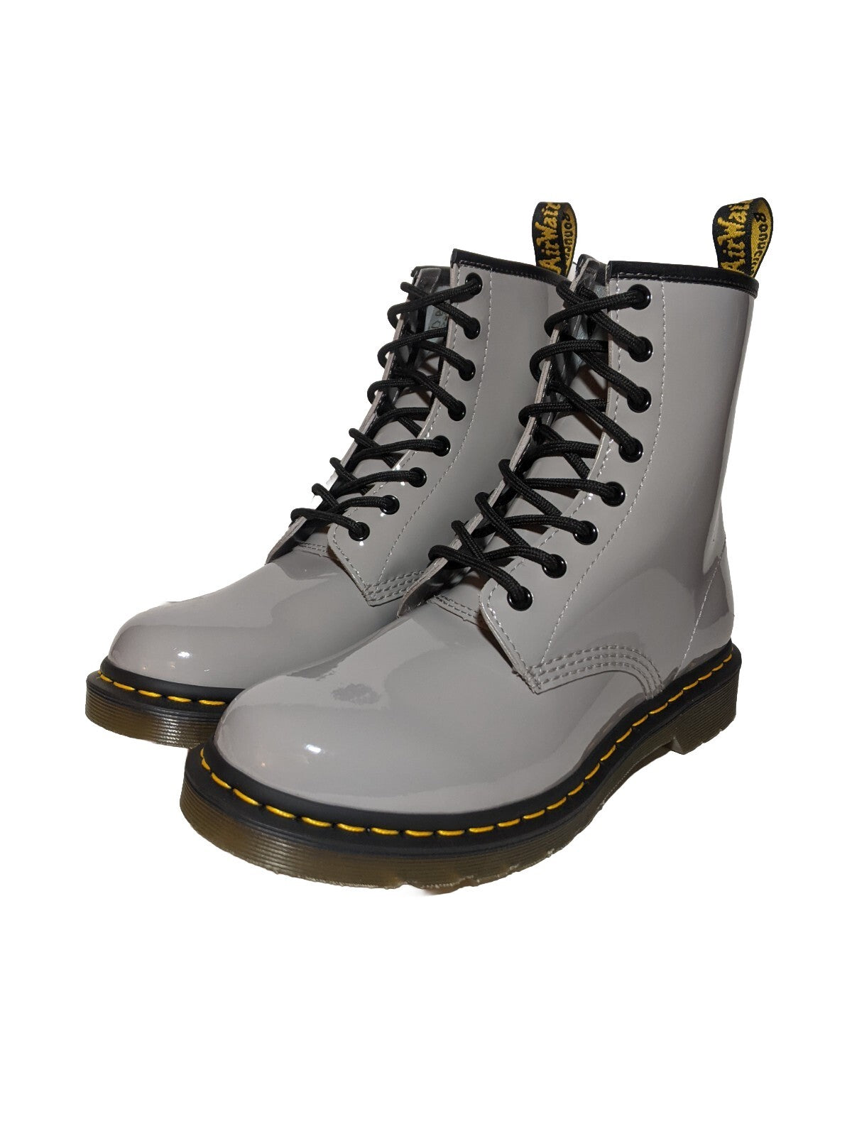 Dr. Martens Women's 1460 W Patent Leather 8 Eye Boot, Zinc Grey, 5